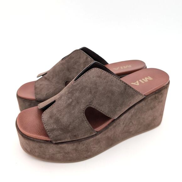 Mia Reta Platform Wedge Slide Sandal Cutouts Women's Brown Size US6 EU37 - Picture 1 of 11